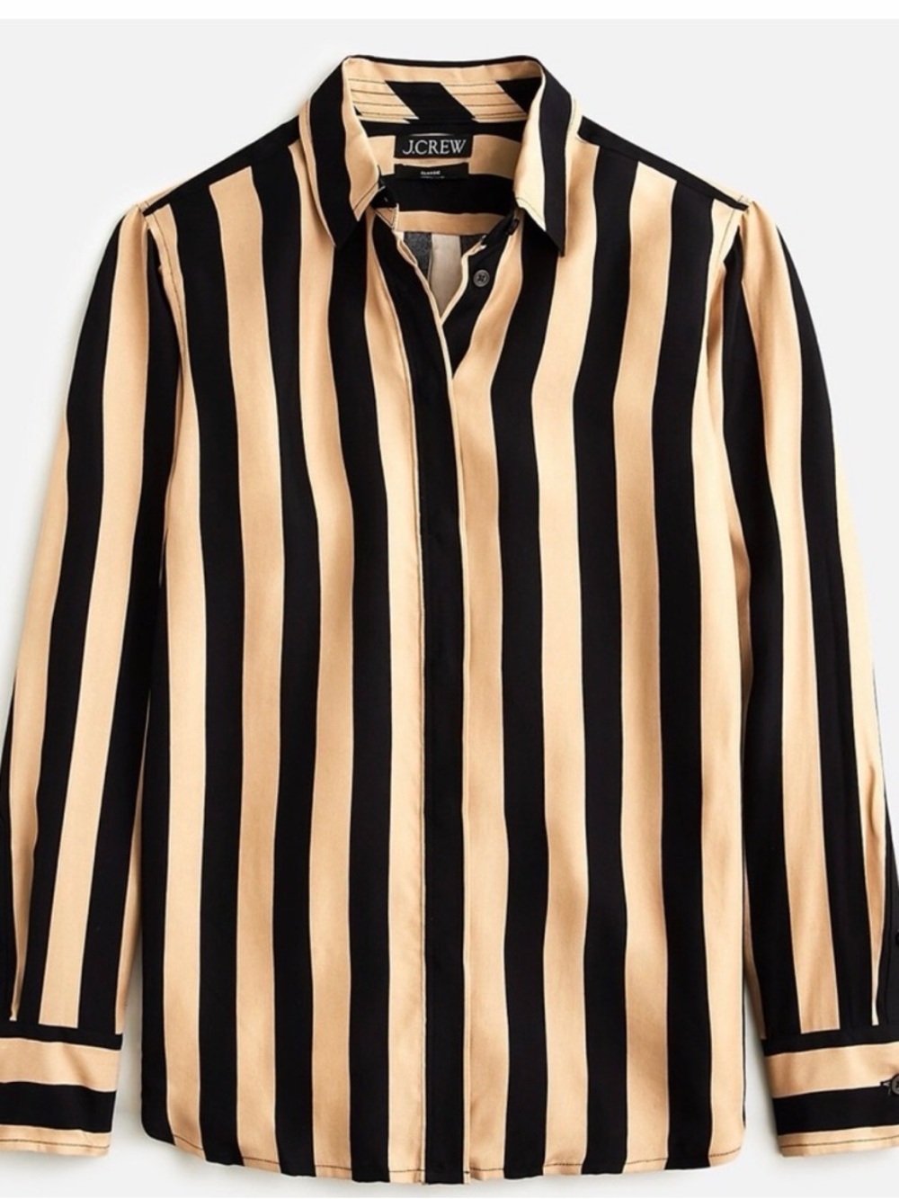 J. Crew Black and Beige Vertical Stripe Button-Up Blouse Size 6